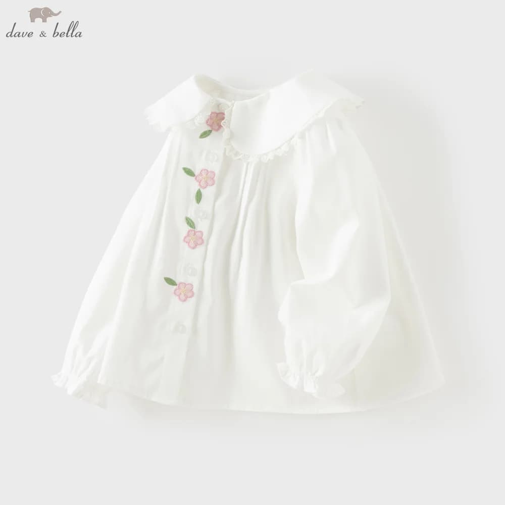 Dave Bella Shirts Autumn Pure Cotton Blouse for Children Spring Girls White Top Clothing Lace Fashion Flower Outdoors DB3261770