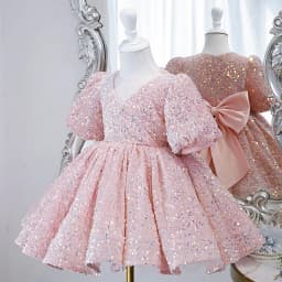 Children Yellow Dress Girls Party Evening Elegant Luxury Celebrity Formal Dresses Fluffy Sequin Tutu Ball Gown Birthday Vestidos