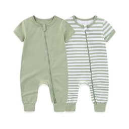 Kiddiezoom 2 Pcs/Lot Unisex Solid Short Sleeve Zipper Baby Boy Girl Romper Cotton Soft Newborn Jumpsuits Clothing