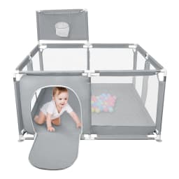 Baby Playpen, Children's Playpen, Baby Ball Pit, with Basketball Hoop, 126x126x66cm and as a Walking Aid