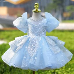 Girls Blue Party Dress Vestido Princess Gown BirthdayParty Kids Elegant Piano Recital Pageant Formal Wear Children Costumes