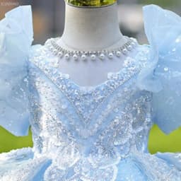 Girls Blue Party Dress Vestido Princess Gown BirthdayParty Kids Elegant Piano Recital Pageant Formal Wear Children Costumes