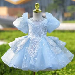 Girls Blue Party Dress Vestido Princess Gown BirthdayParty Kids Elegant Piano Recital Pageant Formal Wear Children Costumes