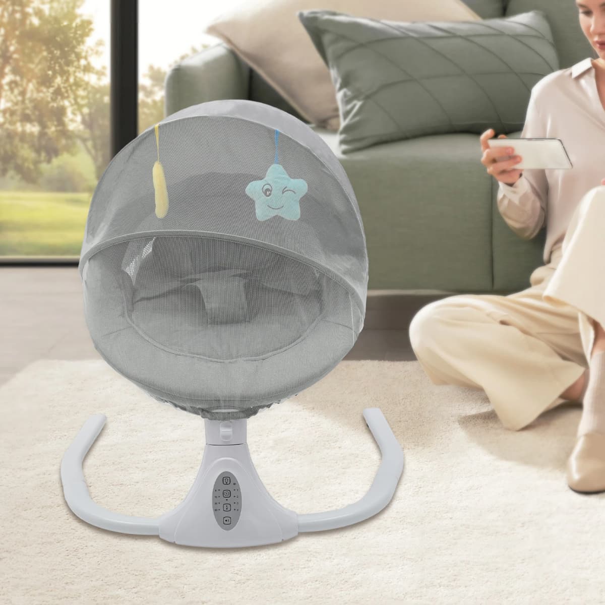 Gray Floor-mounted Automatic Swing Electric Baby Rocking Chair Three-point Harness Holds for Babies Aged 0 To 18 Months