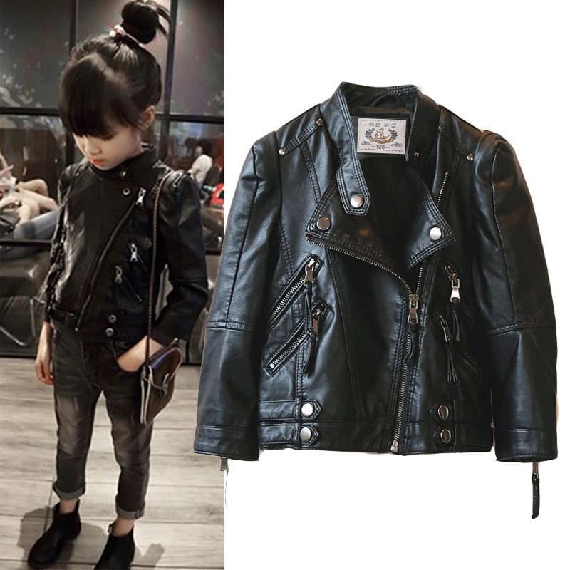 Luxury Kids Children Spring Autumn Leather Jacket for Tweens Girls Casual PU Coat Black Red Pink Color Leather Clothing 2-14 Y