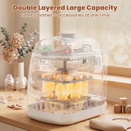 Multi-Function Countertop Infant Bottle Washing Machine with Self-Clean Cycle, Steam Sterilize Dry Store 5 Modes Digital Touch Display, Kmaier Automatic Cleaner with Bonus Detergent Tablets for Newborn Feeding Supplies