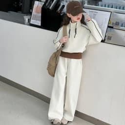 ZOETOPKID 2026 Autumn Teenager Clothes Children Set Grey Batwing Striped Crop Top Sweatshirt + Wide Leg Pant Tracksuit