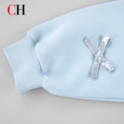 CH Girls Sweatshirt Long Sleeve Bow Applique Crew Neck Pullover Kids Casual Spring Autumn Top Light Blue