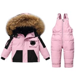 2pcs Set Children Winter Down Jacket and Jumpsuit for Baby Thicken Jacket for Girls Ski Suit Warm Real Fur Collar Boys Snowsuit