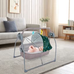 25kg Load Electric Baby Cradle, 5 Swing Speeds Auto Infant Swing Bed, Timing Control Newborn Soothing Rocker, Portable Baby Sleeping Bouncer, Multifunctional Kid Lullaby Cradle Chair