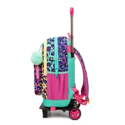 Rolling Backpack for Kids Girls Rolling Backpack for School Backpacks with Wheels for Kids 8-12 Leopard Print Love Roller Backpa