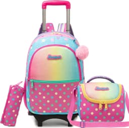 Rolling Backpack for Kids Girls Rolling Backpack for School Backpacks with Wheels for Kids 8-12 Leopard Print Love Roller Backpa