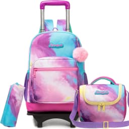 Rolling Backpack for Kids Girls Rolling Backpack for School Backpacks with Wheels for Kids 8-12 Leopard Print Love Roller Backpa