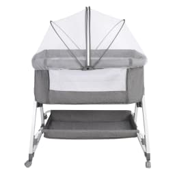 Baby Co-sleeping Crib, 2-in-1, with Mosquito Net, Height-Adjustable Bedside Crib, with Wheels and Rocking Function, for Ages 0–36 Months, 80 X 40 X 100–116 cm