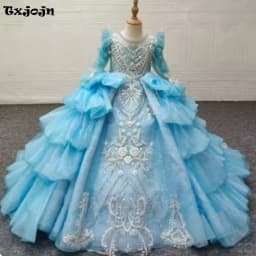 Txjojn New Luxury Embroidery Beads Pearls Dresses For Girls Birthday Party Glitter Sequined Lace Ball Gown Stage Performance