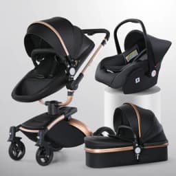Luxury Baby Stroller 3in1 Pram Carriage PU Leather High Landscape Rotating 360° Trolley Car Pushchair for Newborns