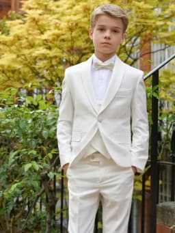 Txjojn 2026 New White Boys Suits 4 Pieces Jacket Vest Pants Bow-tie For Birthday Party Graceful Lapel Child Tuxedo Wedding Guest
