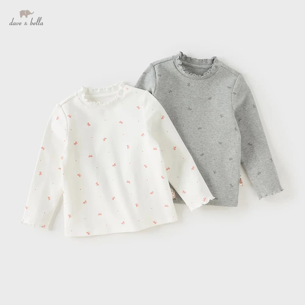 Dave Bella Girls' Long Sleeve T-shirt Autumn Winter Baby Girls' Soft Comfortable Shirt Children's Trendy Outing Top DB4253810