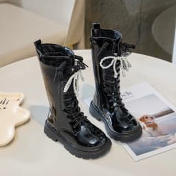Princess Style Leather Boots for Girls 2025 New Winter Kids Plush Lining Mid-calf Boots Non-slip Simple Christmas Party Boots