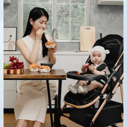 Lightweight Three-in-one Baby Stroller Foldable, Can Sit or Lie Down, High-view Sleeping Blue, Reversible Newborn Baby Stroller