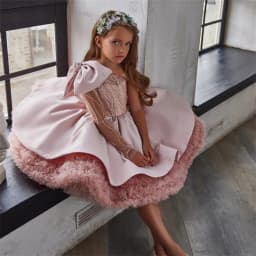 Girls' New Single-Shoulder Bow Fashionable High-End Piano Performance Little Host Party Princess Dress