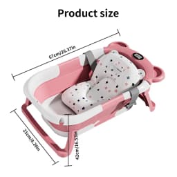 Collapsible Baby Bathtub for Newborn with Thermometer & Soft Floating Cushion,Portable Non-Slip Legs Large Infant Bathtub with Drain Hole,Baby Tubs