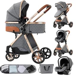 3-in-1 Baby Stroller with Car Seat Baby Pram Foldable Easy to Carry Stable Dual-directional Baby Pushchair Compact Baby Buggy Awning Travel System Newborn Carriage