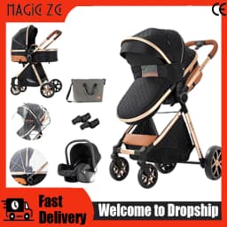 3-in-1 Baby Stroller with Car Seat Baby Pram Foldable Easy to Carry Stable Dual-directional Baby Pushchair Compact Baby Buggy Awning Travel System Newborn Carriage