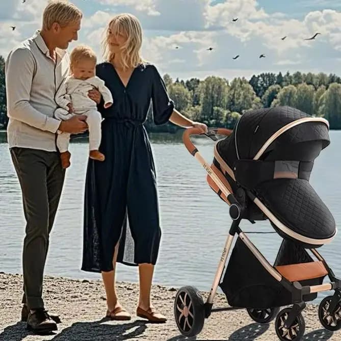 3-in-1 Baby Stroller with Car Seat Baby Pram Foldable Easy to Carry Stable Dual-directional Baby Pushchair Compact Baby Buggy Awning Travel System Newborn Carriage