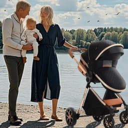 3-in-1 Baby Stroller with Car Seat Baby Pram Foldable Easy to Carry Stable Dual-directional Baby Pushchair Compact Baby Buggy Awning Travel System Newborn Carriage