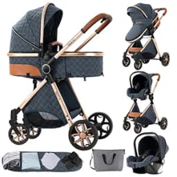 3-in-1 Baby Stroller with Car Seat Baby Pram Foldable Easy to Carry Stable Dual-directional Baby Pushchair Compact Baby Buggy Awning Travel System Newborn Carriage
