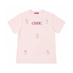 CH Girls Pink Short Sleeve T-shirt 3D Bear Doll CHHC Letter Embroidery Round Neck Casual Summer Kids Cute Daily Tops