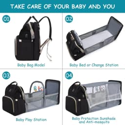 3 In 1 Diaper Bag Backpack Foldable Baby Bed Waterproof Travel Bag with USB Charge Diaper Bag Backpack with Changing Bed 3 types