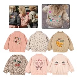 -Cute Fruit Kitten Candy Pattern Embroidered Winter Coat Zipper Baseball Jacket for Children Back Printed 2026 New Children Coat