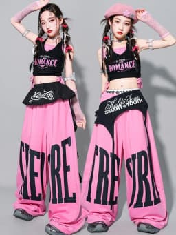 Girls K-pop Crop Tank Top Sweet Letters Loose Pants Children Hip Hop Streetwear Clothes Sets Kids Stage Girl Group Jazz Costume