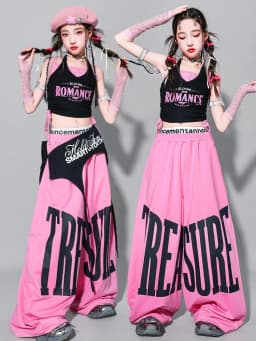 Girls K-pop Crop Tank Top Sweet Letters Loose Pants Children Hip Hop Streetwear Clothes Sets Kids Stage Girl Group Jazz Costume