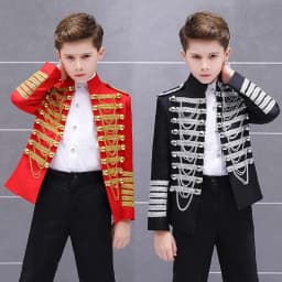 LOlanta Boys' European Court Prince Black Red Slim Fit Blazer Formal Suit Jacket Pants Shirt for Party Stage Perform Costume