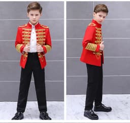 LOlanta Boys' European Court Prince Black Red Slim Fit Blazer Formal Suit Jacket Pants Shirt for Party Stage Perform Costume