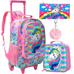 3PCS Rolling Backpack for Girls and Boys, Kids Unicorn Dinosaur Wheeled Bookbag
