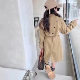 Girl's Trendy British Style Trench Coat Autumn Outerwear Mid Length Two Piece Tie Belt Streetwear Coat