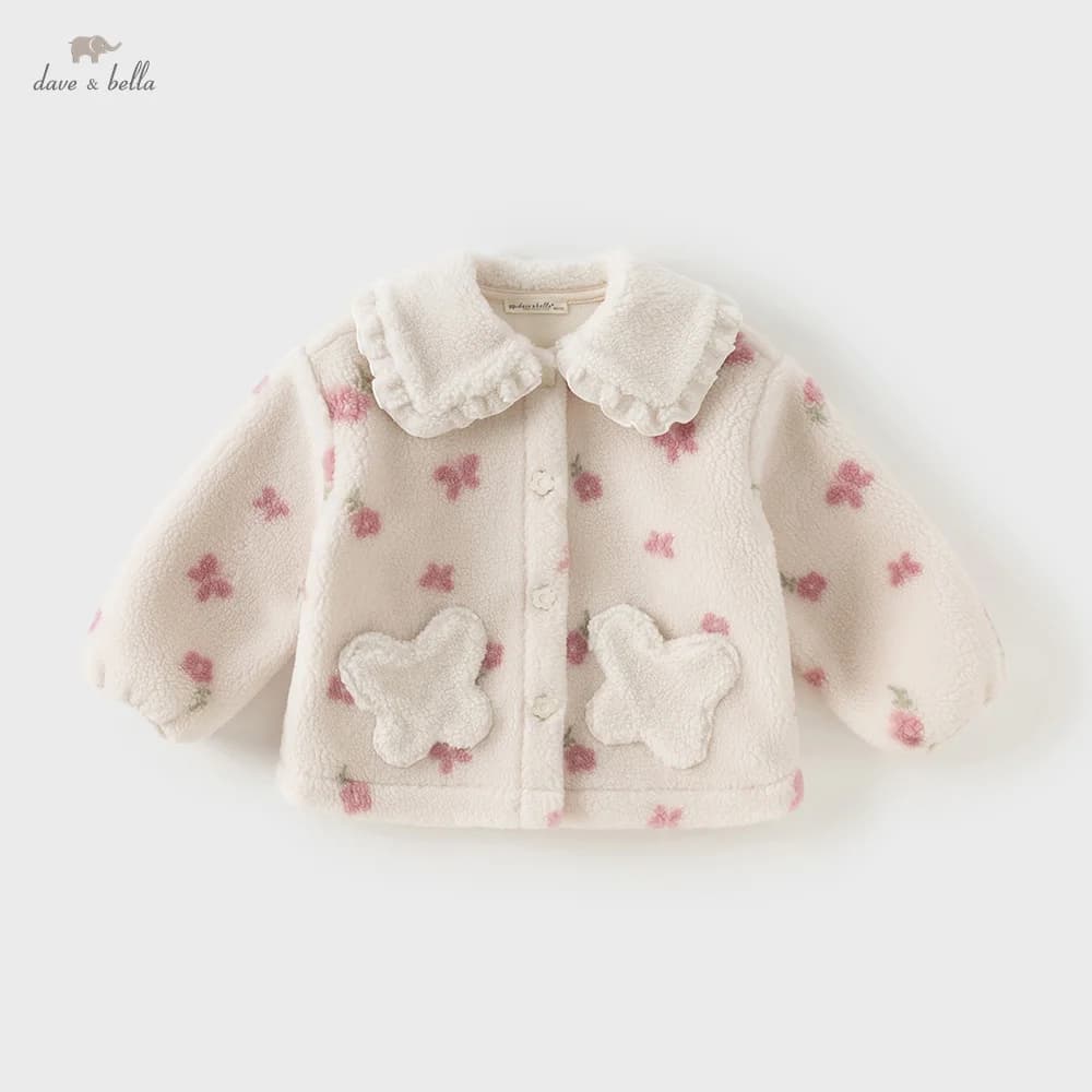 Dave Bella Children Coat Autumn Winter Baby Girls Fashion Sweet Warm Top Thick Floral Print Outerwear Girls' Clothing DB4254638