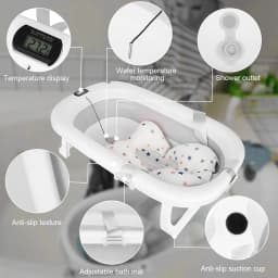 Foldable Baby Bathtub With Bath Mat, Baby Bathtub With Integrated Thermometer, Portable Baby Bathtub For Babies From 0-36 Months