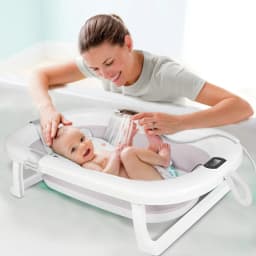 Foldable Baby Bathtub With Bath Mat, Baby Bathtub With Integrated Thermometer, Portable Baby Bathtub For Babies From 0-36 Months