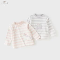 Dave Bella Pure Cotton T-shirt for Children Striped Pullover Top Casual Girls Bottom Top Fashion Soft Butterfly Print DB3262931