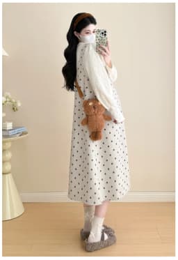 Maternity Suit 2026 Spring Autumn Sweet Cute Loose Comfortable Polka Dot Vest Dress and Sweater Two Piece Set For Pregnant Women