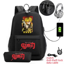 Demon Slayer Zenitsu Anime Print Anti-Theft School Backpack with Pencil Case for Boys Teen Students Lightweight Durable