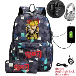 Demon Slayer Zenitsu Anime Print Anti-Theft School Backpack with Pencil Case for Boys Teen Students Lightweight Durable