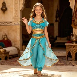 Muababy Jasmine Aladdin Princess Dress for Girls Cosplay Costume Birthday Party Fancy Outfit Toddler Kids Fairy Tale Vestid0