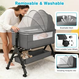 Baby Bassinet Bedside Sleeper, Portable Newborn Bassinet for Baby, Bedside Crib with 360° Visible Breathable Mesh Window