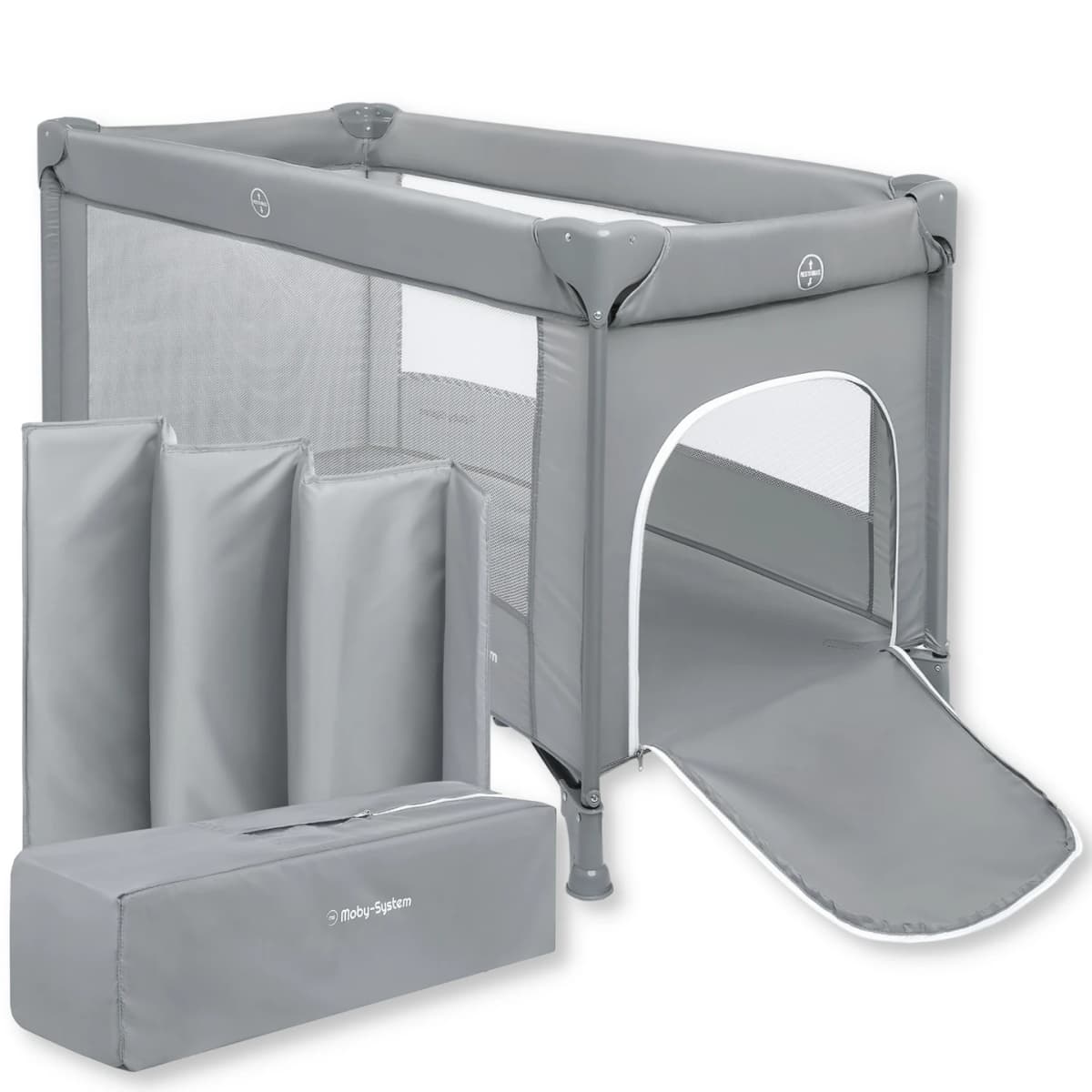 Moby-System Happy Traveller Basic Travel Cot Foldable Baby Playpen with Mattress and Carry Bag